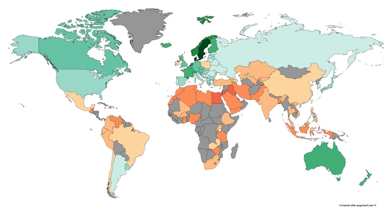 World map comparing individualist and collectivist cultural orientations across countries