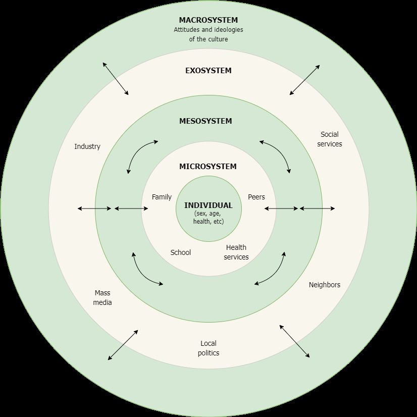 Bronfenbrenner's nested ecological systems as concentric circles