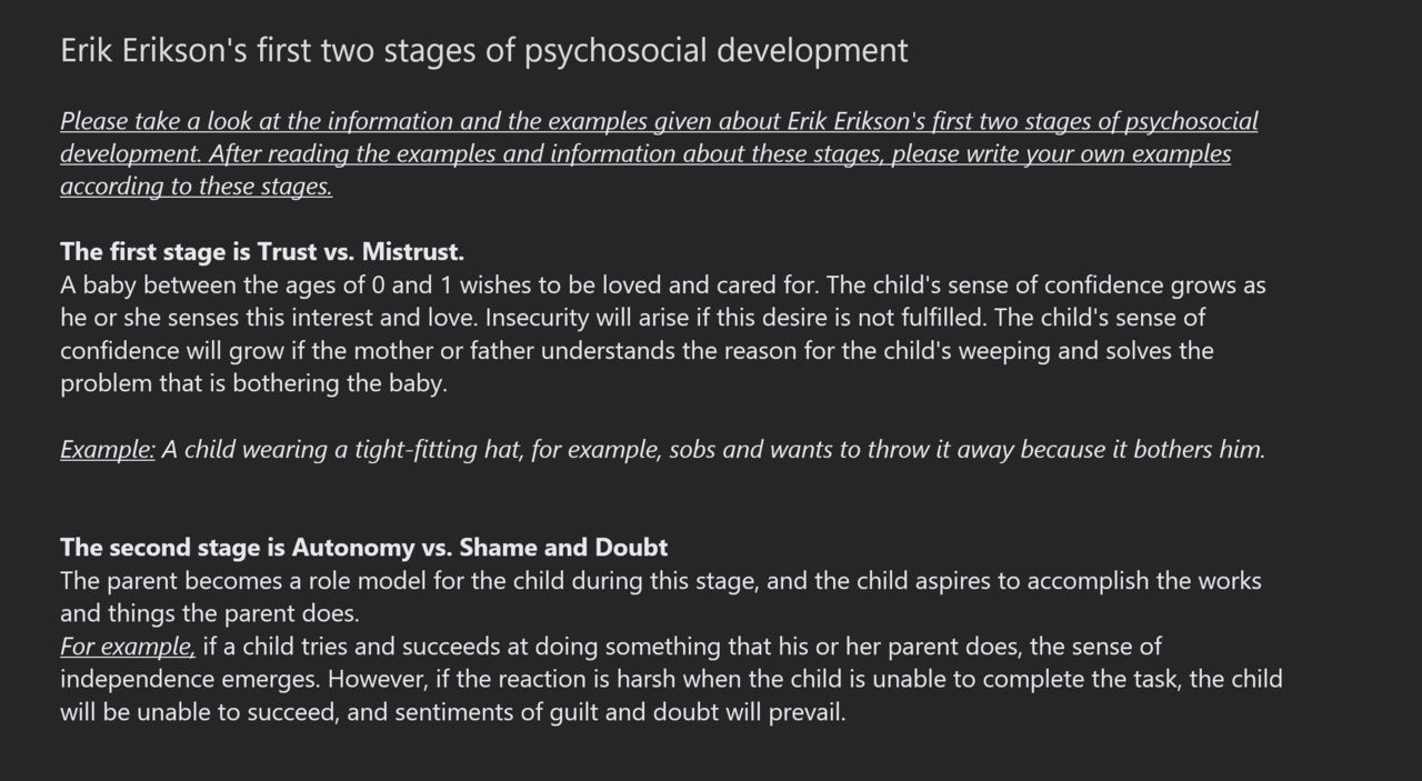 Diagram of Erik Erikson's first two psychosocial stages