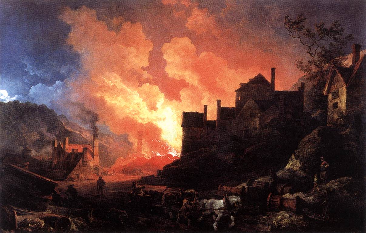 Coalbrookdale by Night (1801) captures the strangeness of early industry&mdash;fire and smoke in a rural valley, painted as if it were a natural cataclysm.